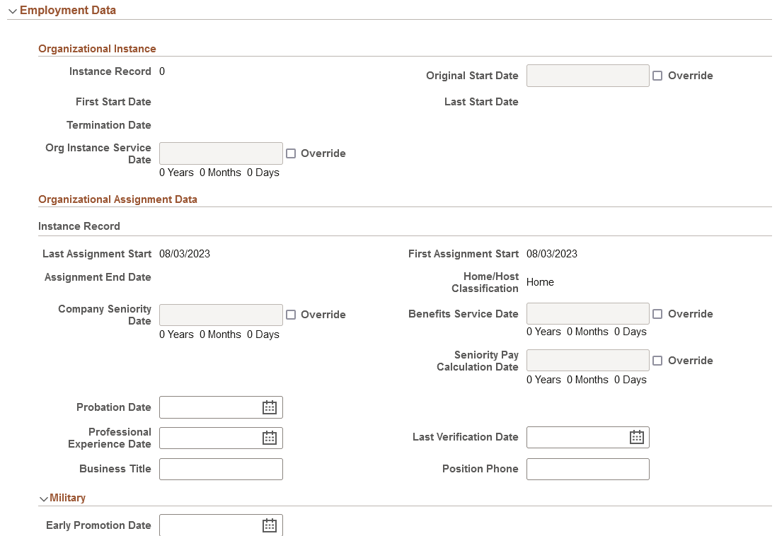 Job Data Page - Employment Data Section (1 of 3)