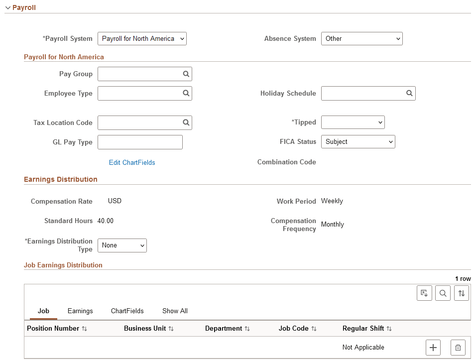 Job Data Page - Payroll Section