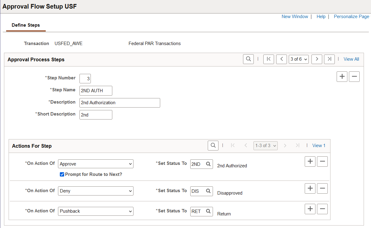 Approval Flow Setup USF - Define Steps page