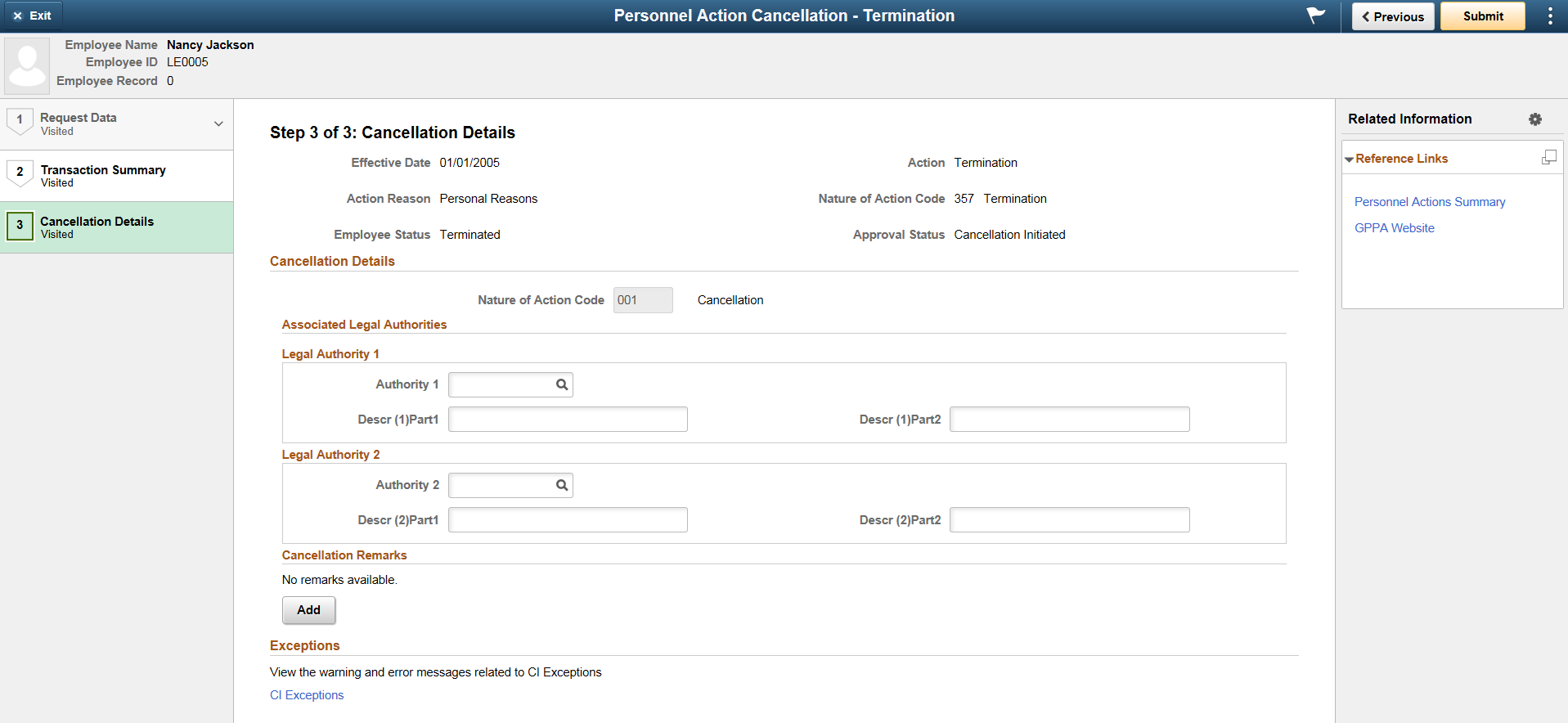 Cancellation Details page