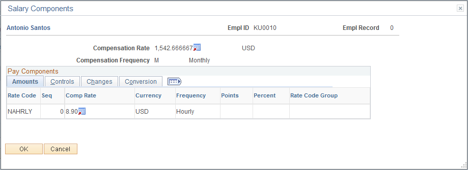 Salary Components page: Amounts tab