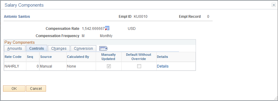 Salary Components page: Controls tab