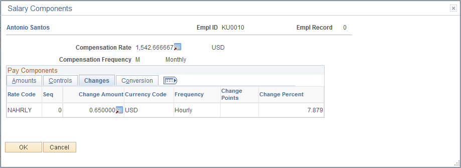 Salary Components page: Changes tab