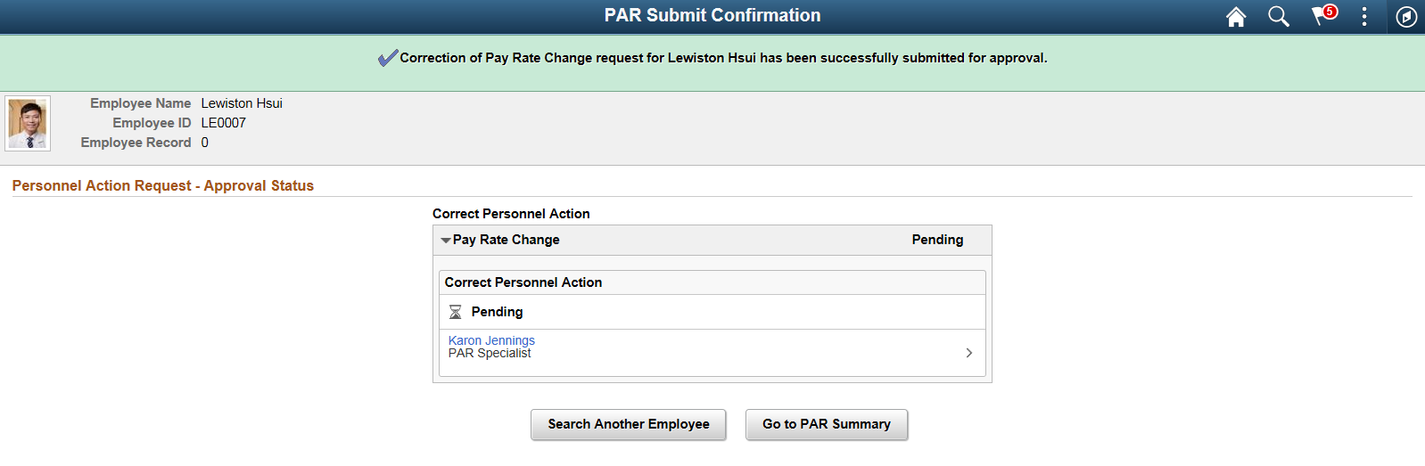 PAR Submit Confirmation page_Correction