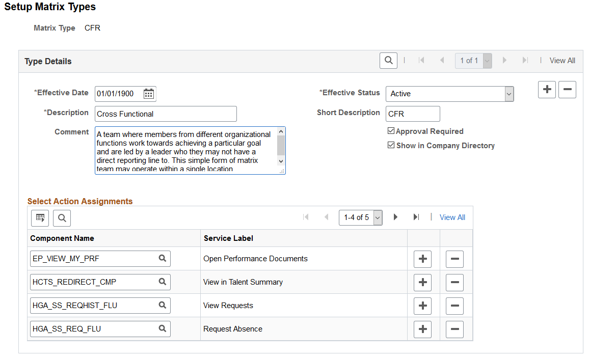 Setup Matrix Types page