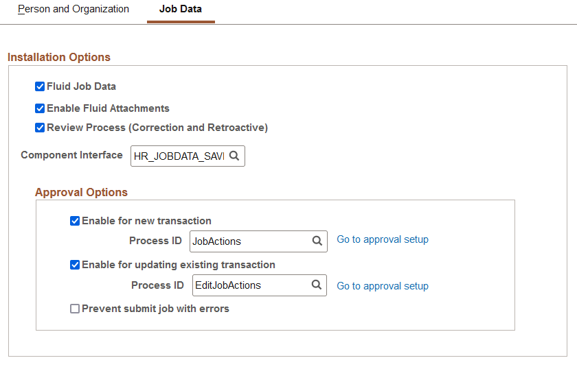 Person and Job Installation - Job Data page