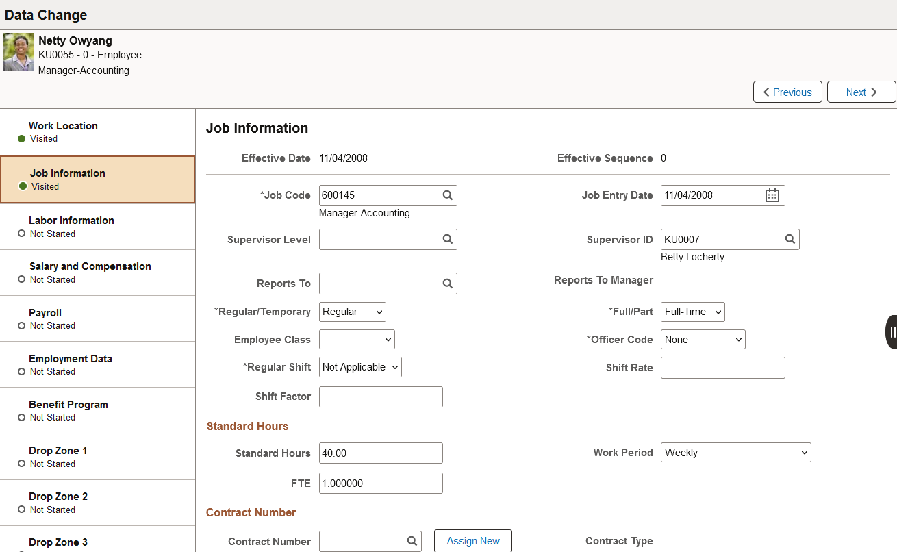 Manage Job activity guide layout