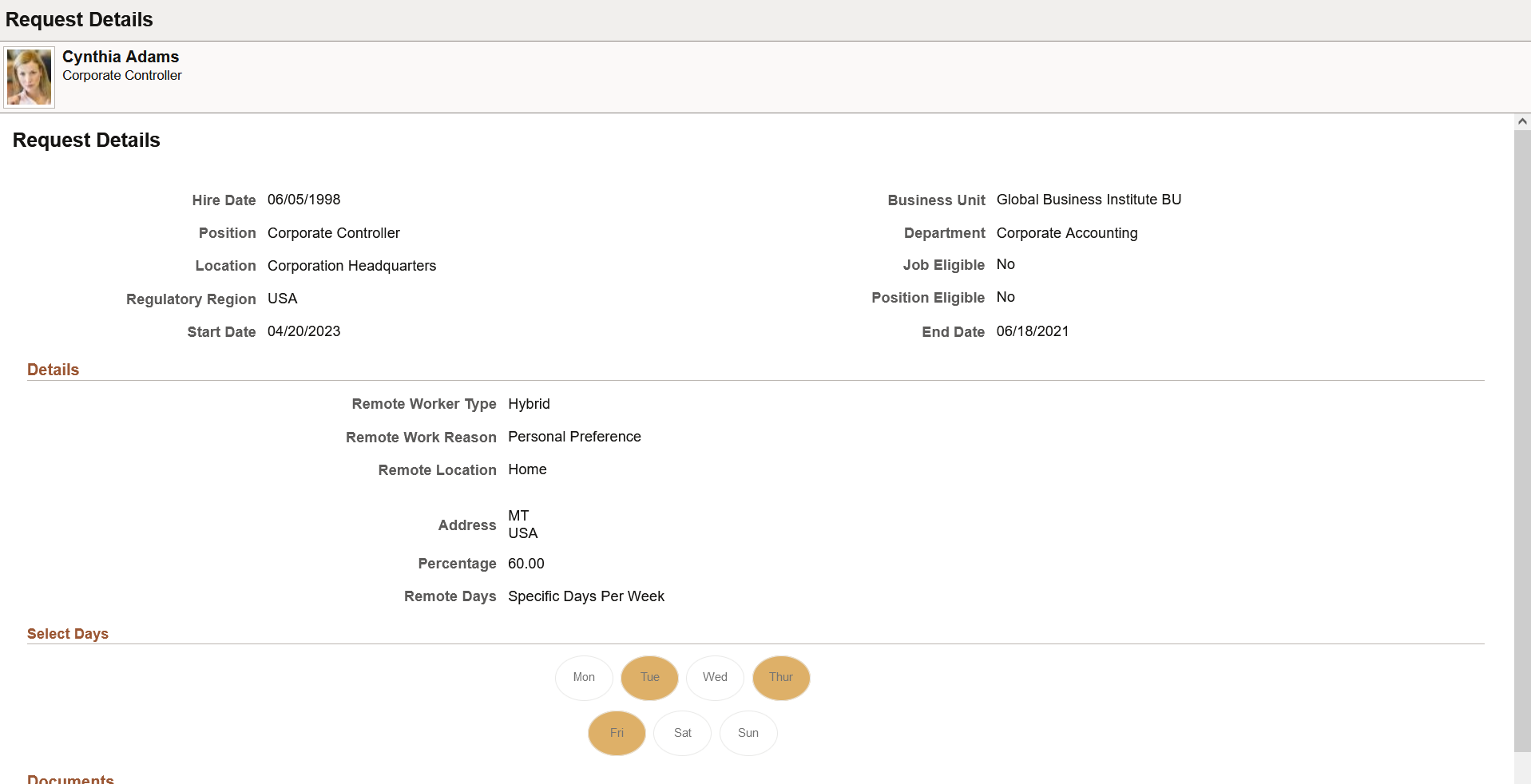 Remote Worker - Request Details page (1 of 2)