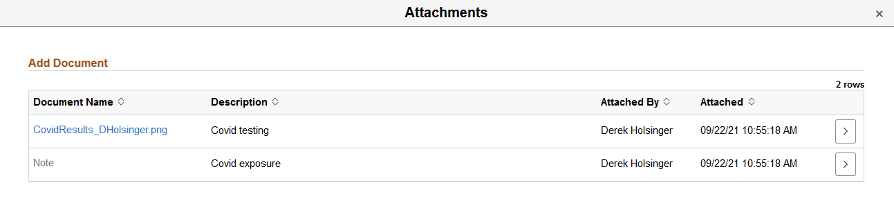 Attachments page for a Remote Worker request