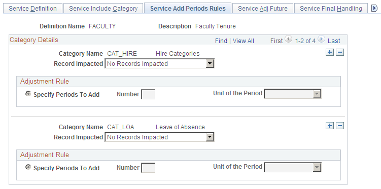 Service Add Periods Rules page