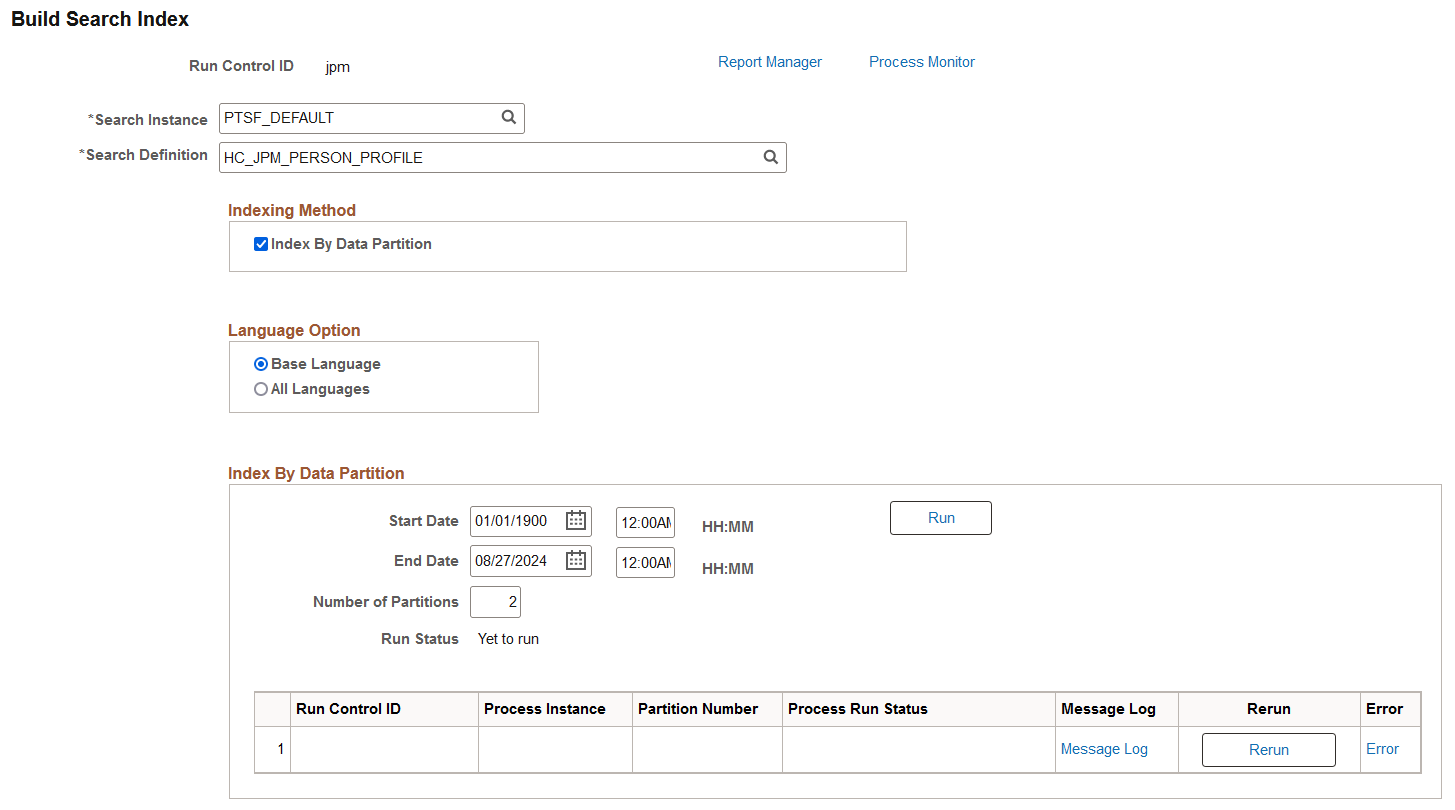 Build Search Index page using Data Partition