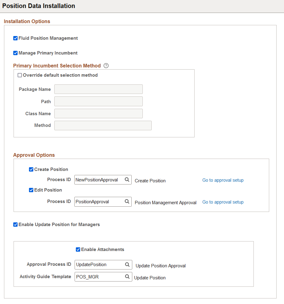 Position Data Installation page