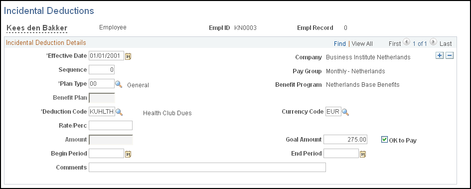 Incidental Deductions page