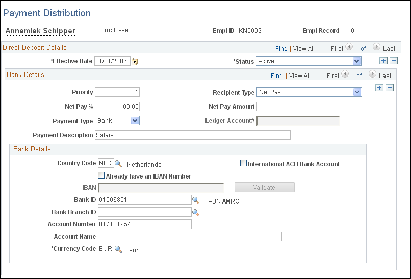 Payment Distribution page