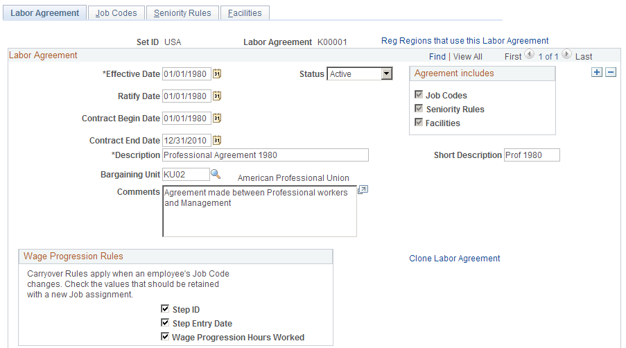 Labor Agreement page (1 of 2)