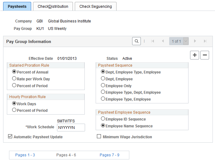 Pay Group Table - Paysheets page