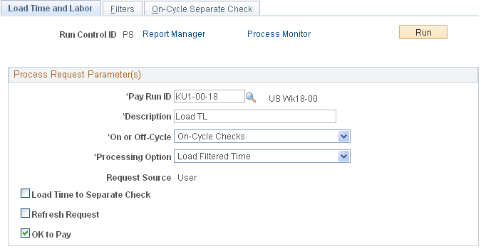 Load Time and Labor page