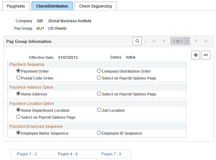 Pay Group Table - Check Distribution page