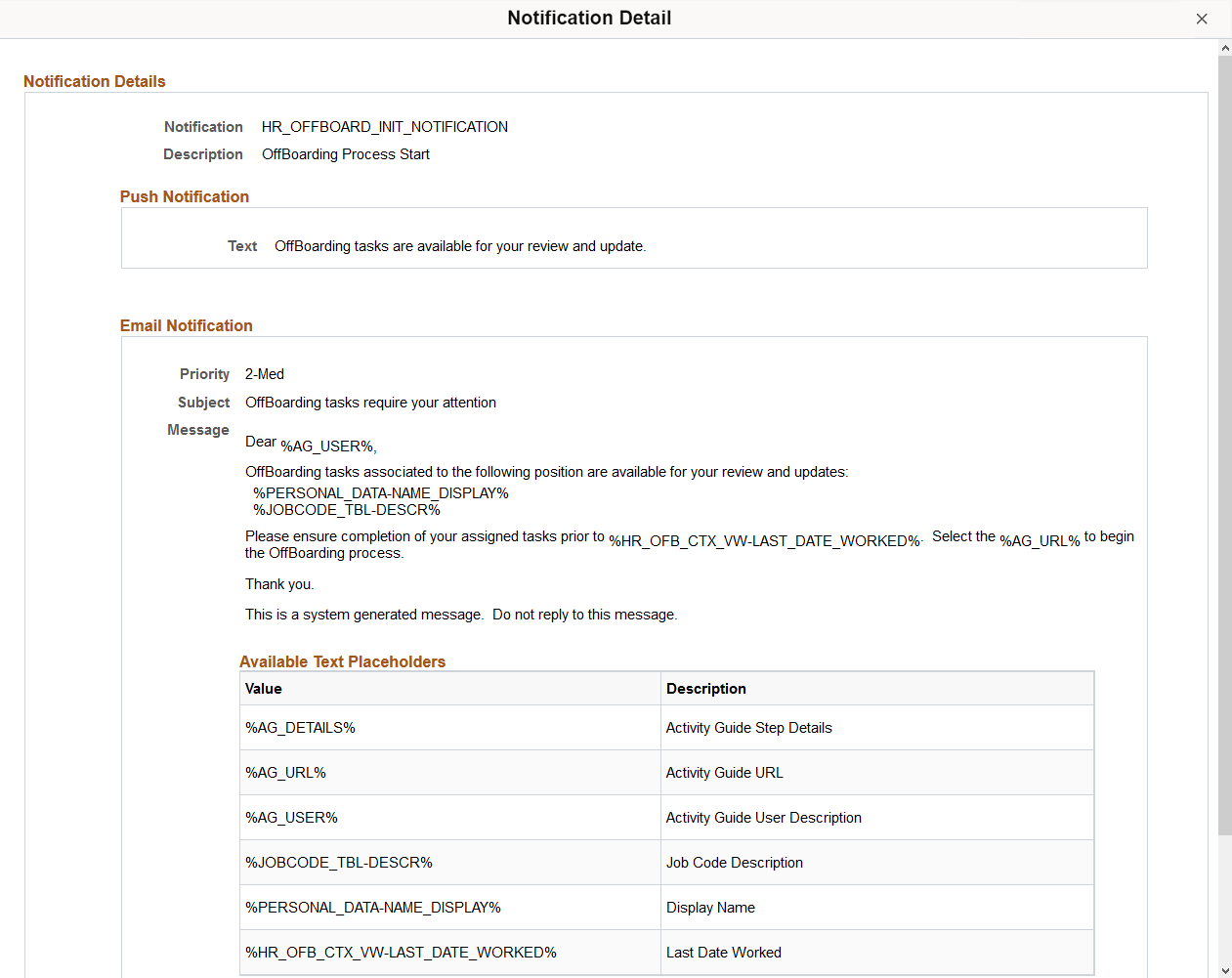 Notification Detail page (when Notification Composer is not enabled)