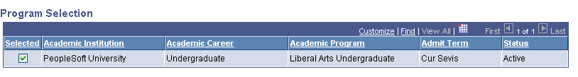 I-20 Form (Certificate of Eligibility for Non-immigrant Student Status) Program Selection page