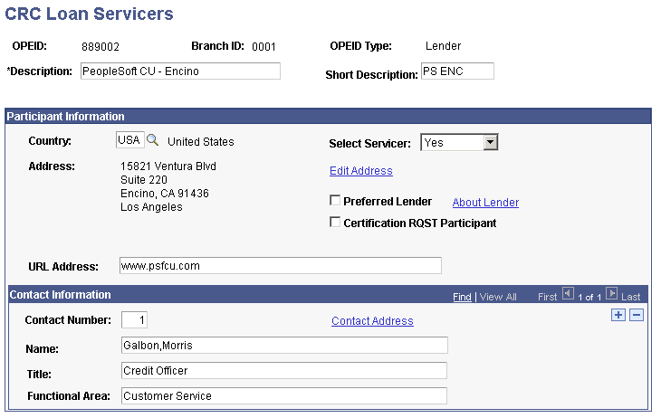 CRC (Common Record CommonLine) Loan Servicers page