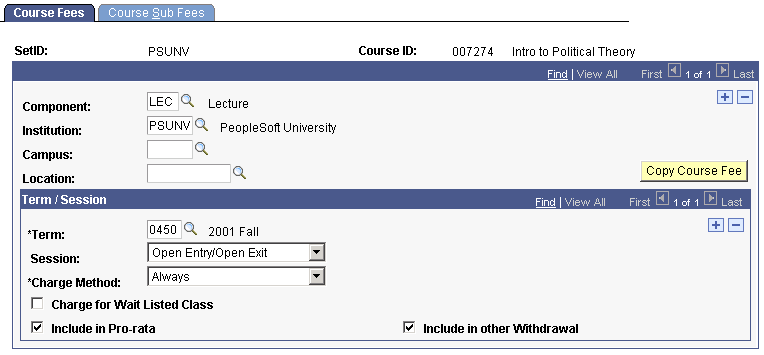 Course Fees page
