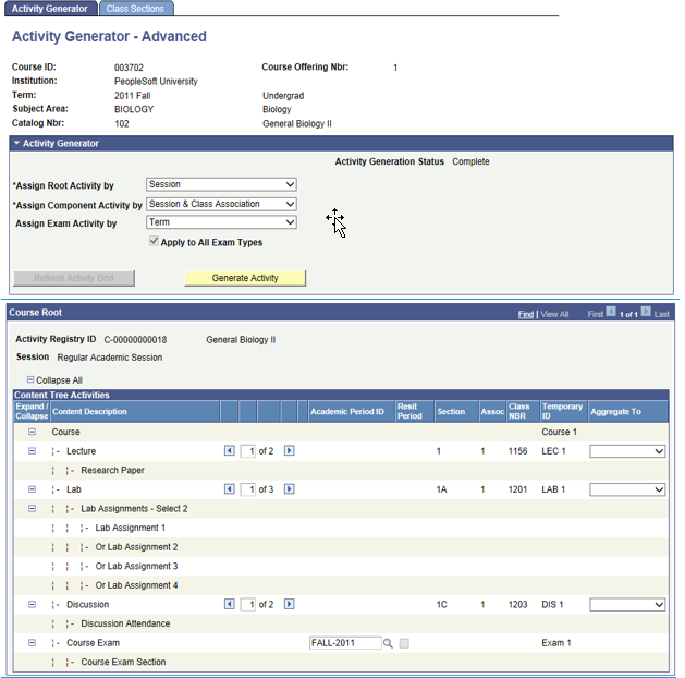 Activity Generator-Advanced page