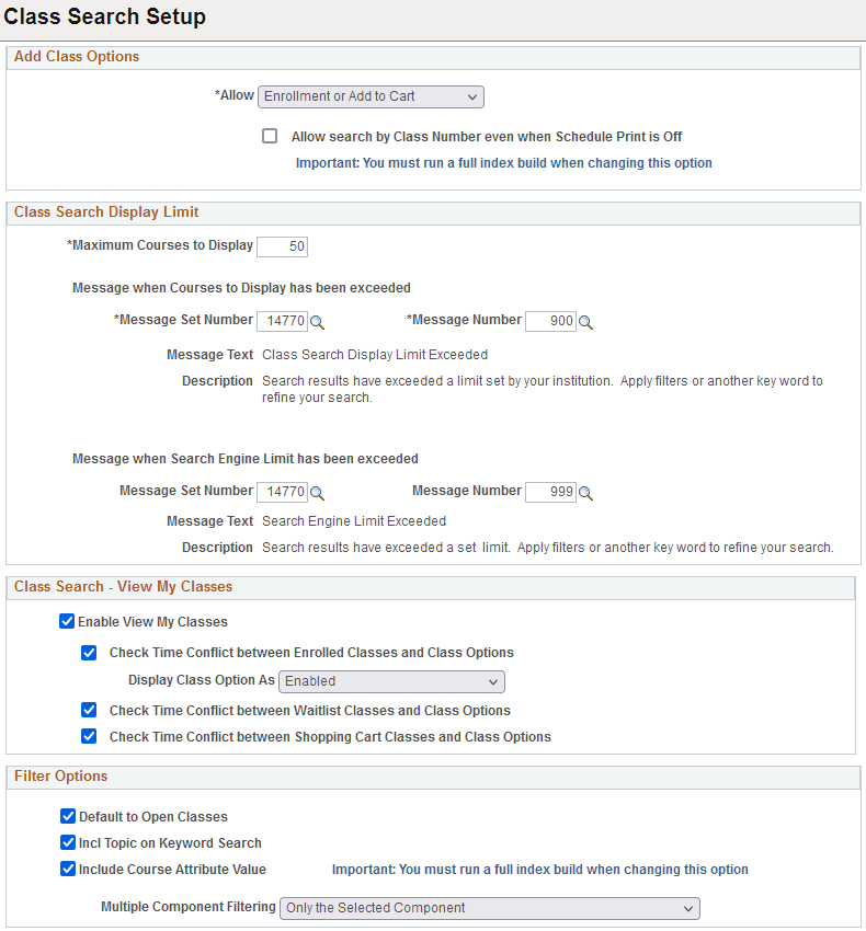 Class Search Setup page 1 of 2