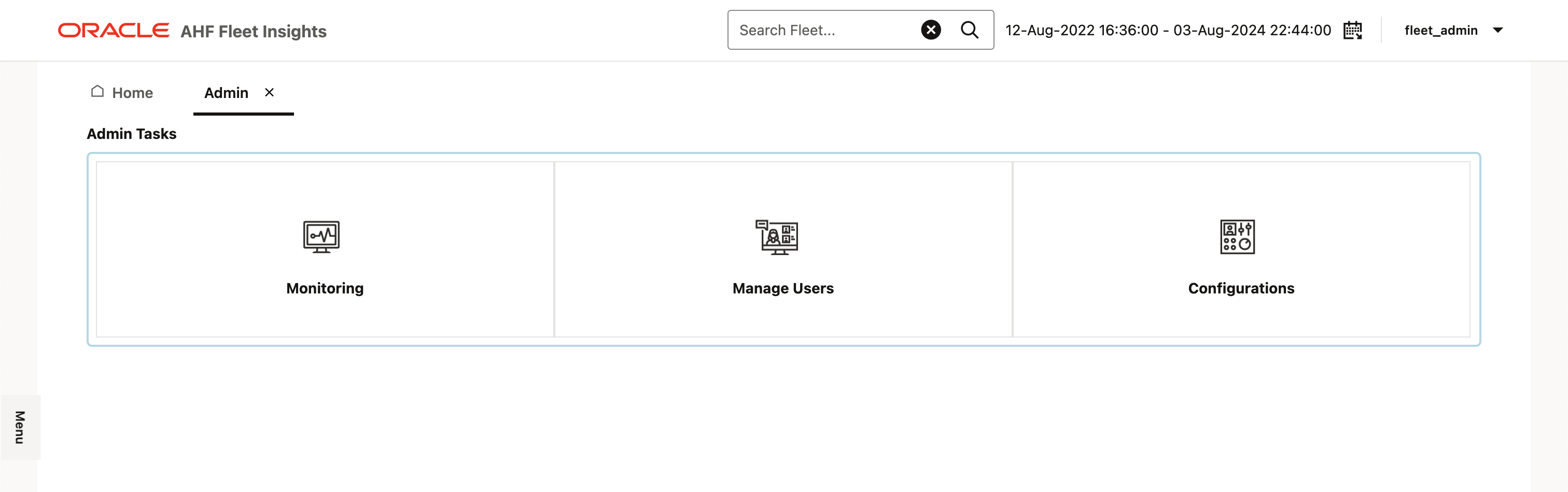 この図は、「Admin」ダッシュボードを示しています。 この図は、「Admin」ダッシュボードを示しています。