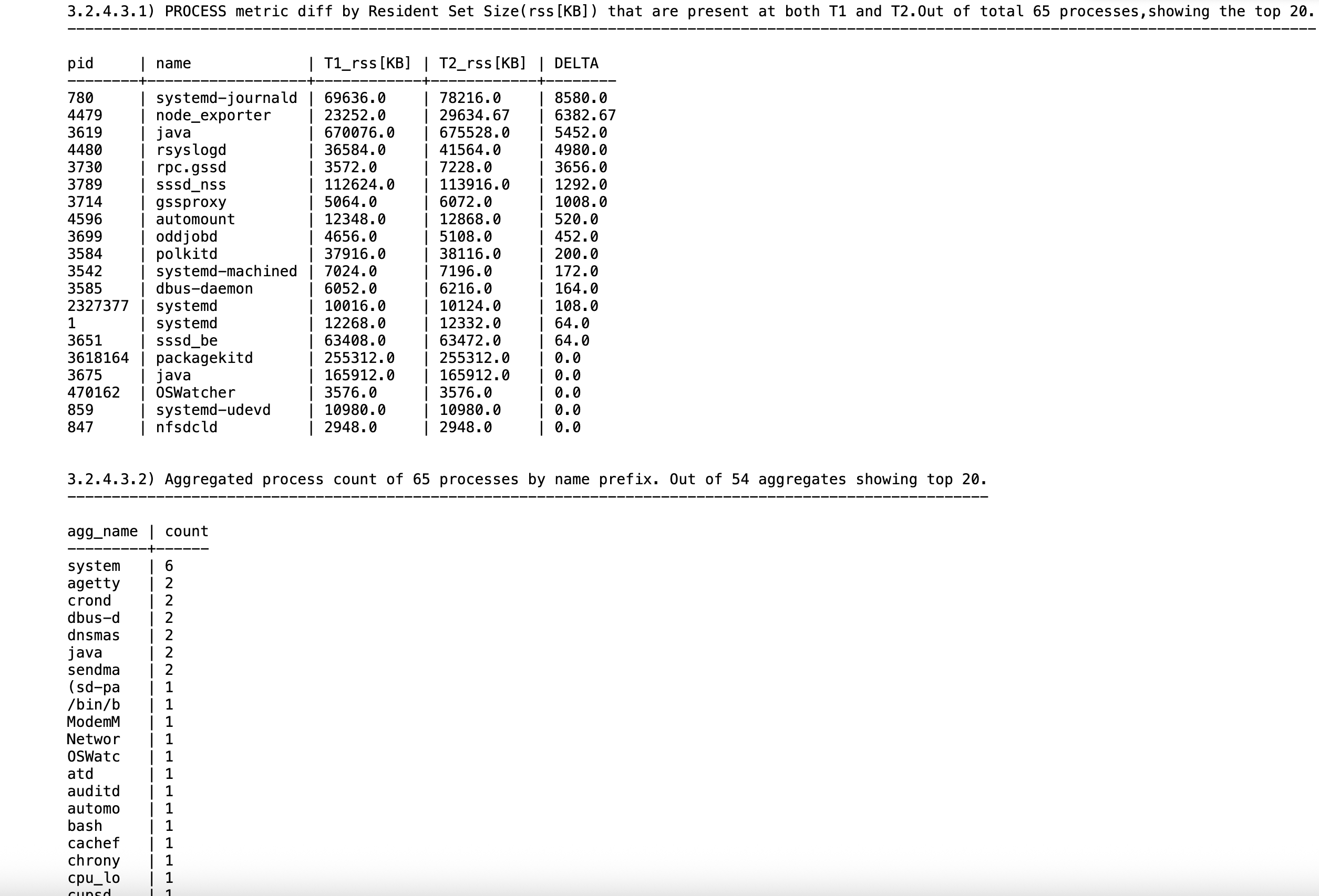 この図は、Oracle Orachkレポート内の、名前プリフィクス別のプロセスの集計を示しています この図は、Oracle Orachkレポート内の、名前プリフィクス別のプロセスの集計を示しています