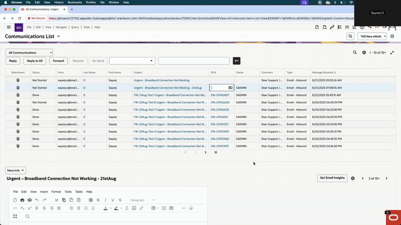 A looping animation showing Siebelai generating email insights.