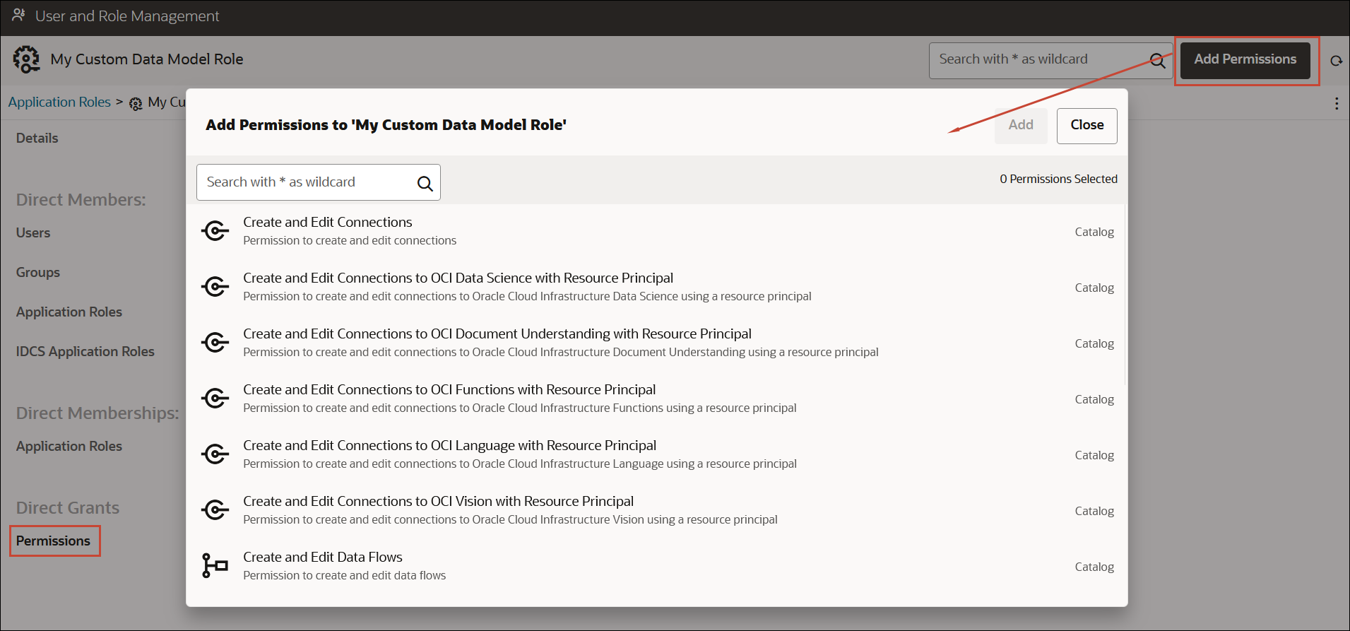 「権限の追加」ボタン