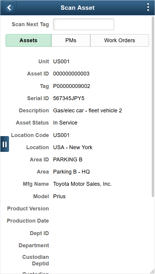 Scan Asset page - Assets