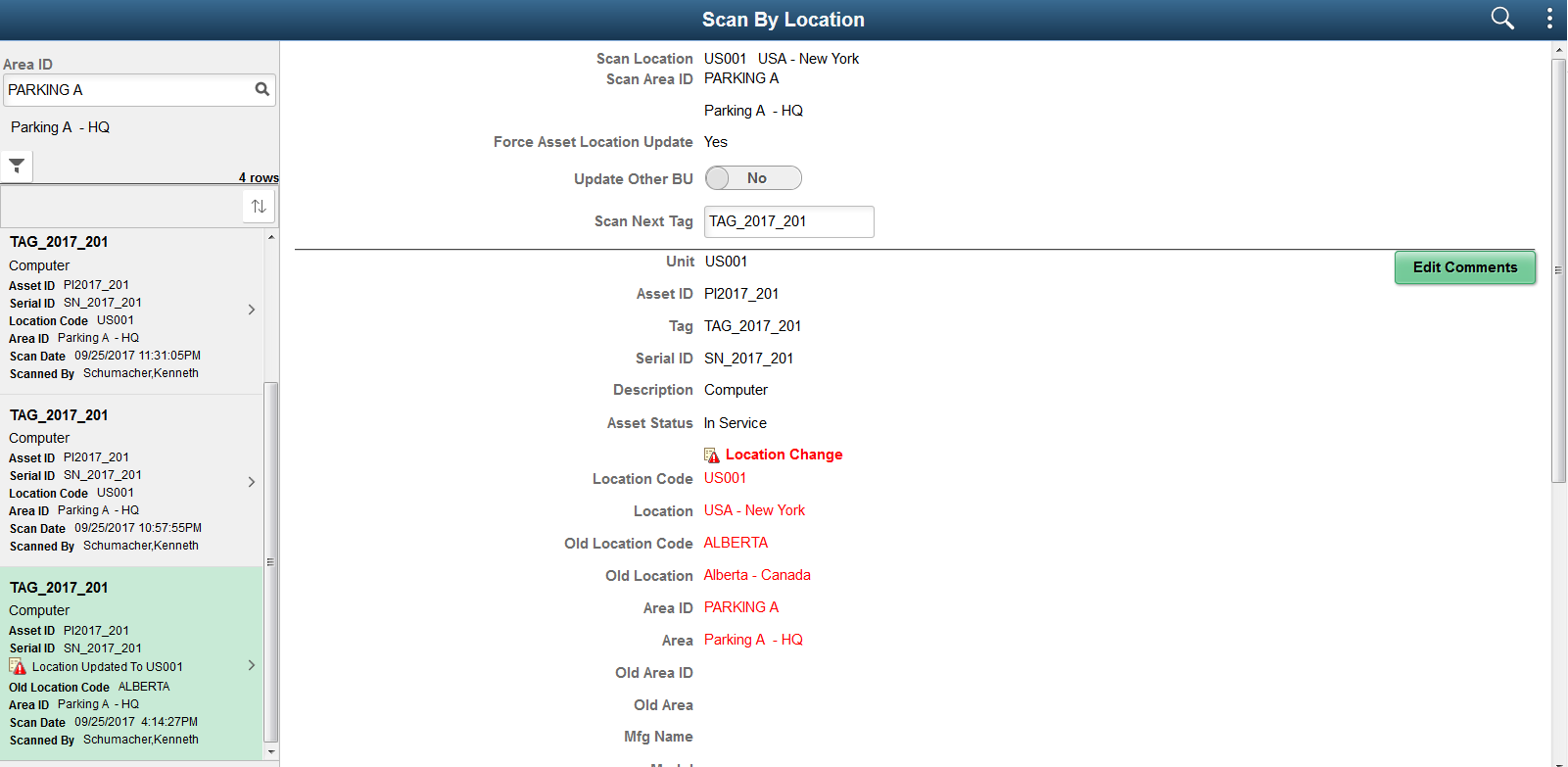 Scan By Location Page Laptop screen