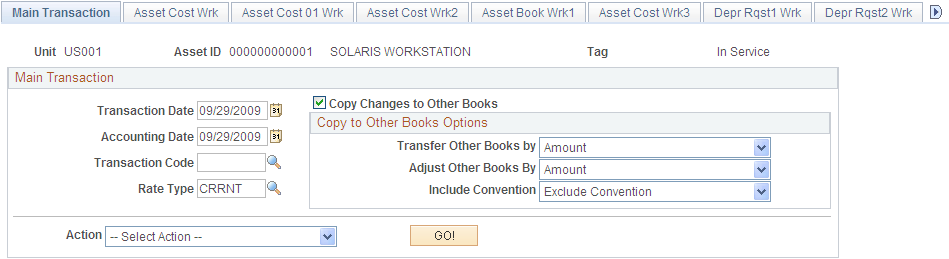 Main Transaction page