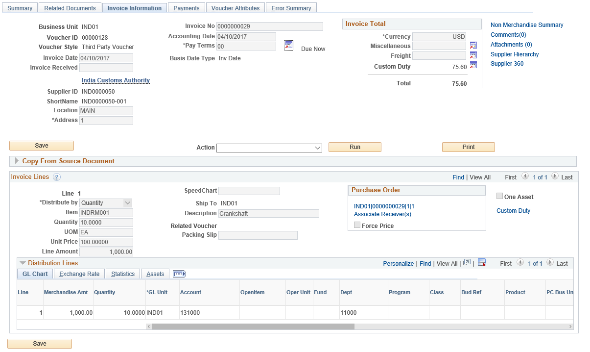 Invoice Information page for third-party voucher style
