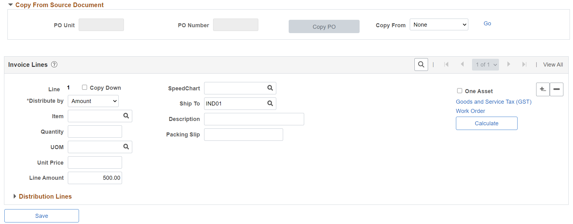 Invoice Information page for regular voucher style (2 of 2)