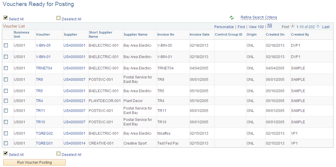 Application grid with select checkboxes and action button