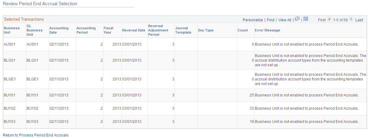 Review Period End Accrual Selection page