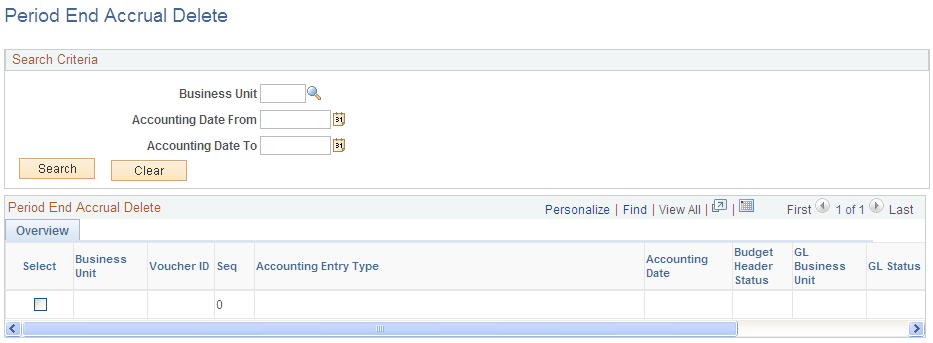 Period End Accrual Delete page