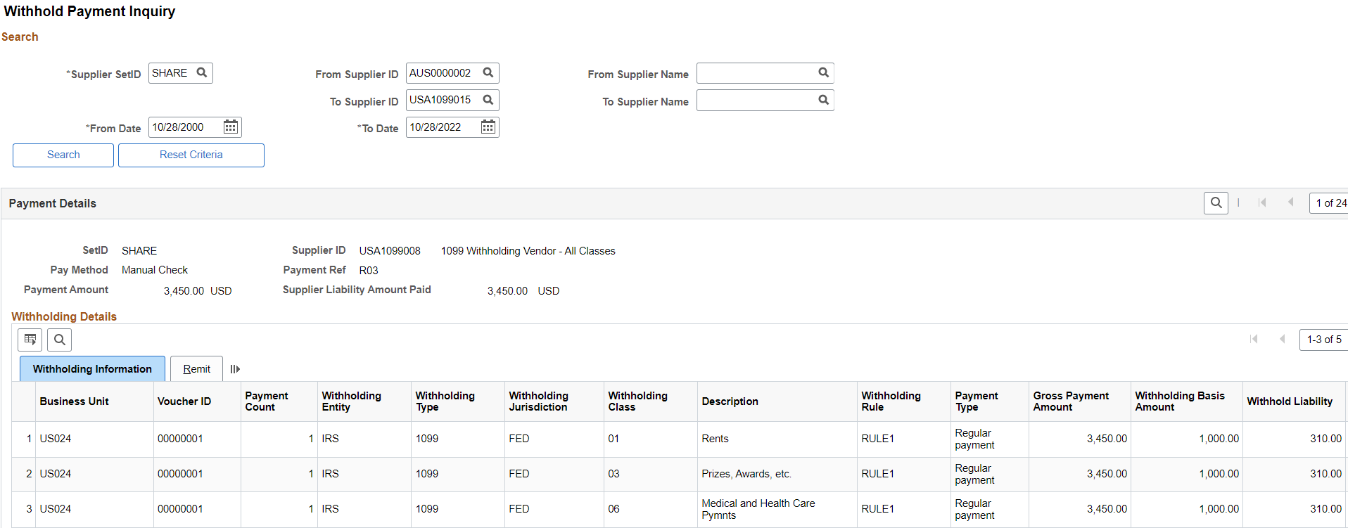 Withhold Payment Inquiry