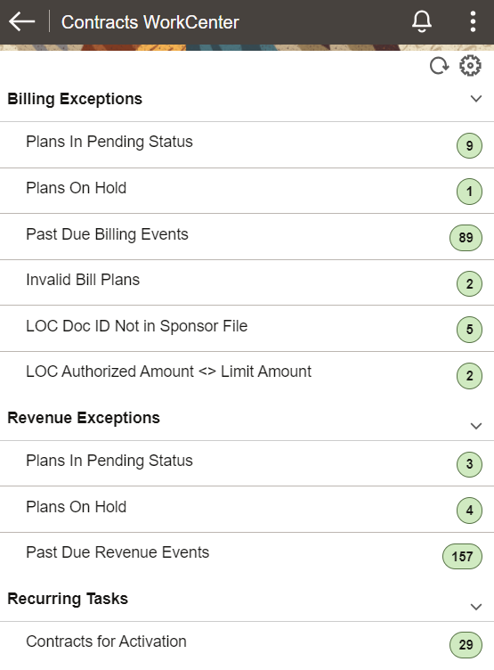 Contracts WorkCenter Page (Fluid) on Mobile