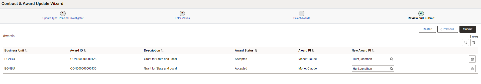 &Contract & Award Update Wizard - Review and Submit