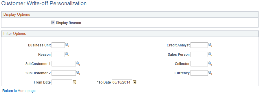 Customer Write-off Personalization page