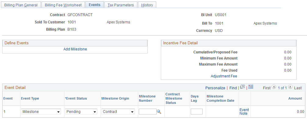 Billing Plan - Events page (incentive fee type)