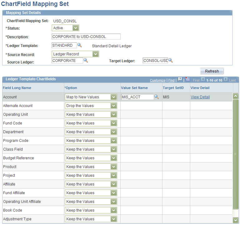 Chartfield Mapping Set page