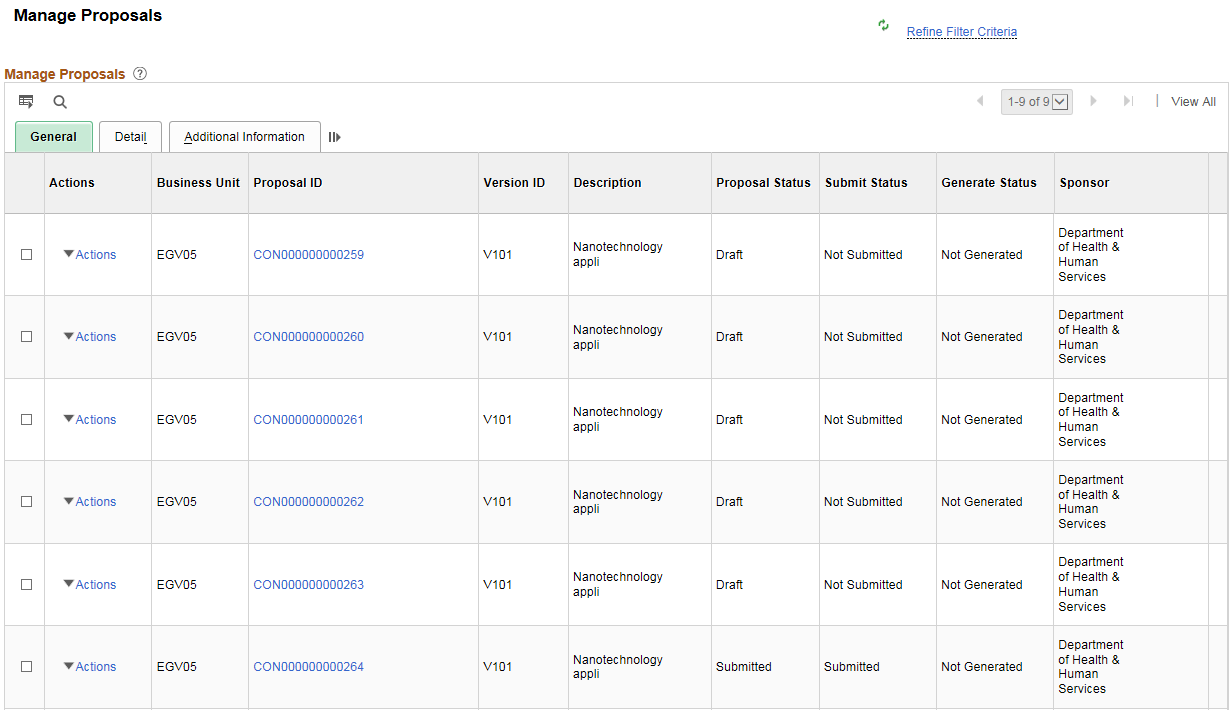 Manage Proposals Page