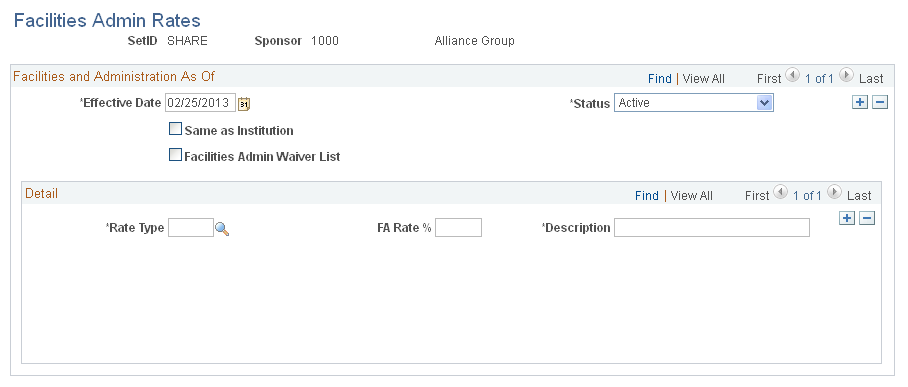 Sponsors - Facilities Admin Rates page