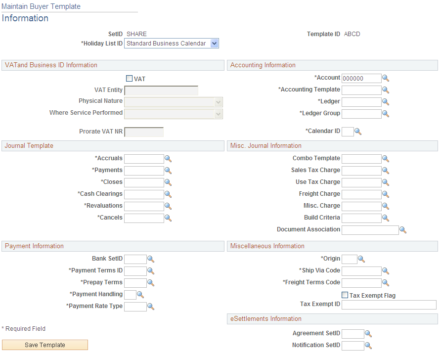Maintain Buyer Template - Information page