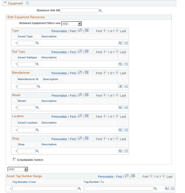 Synchronize Master Data page (Equipment section expanded)